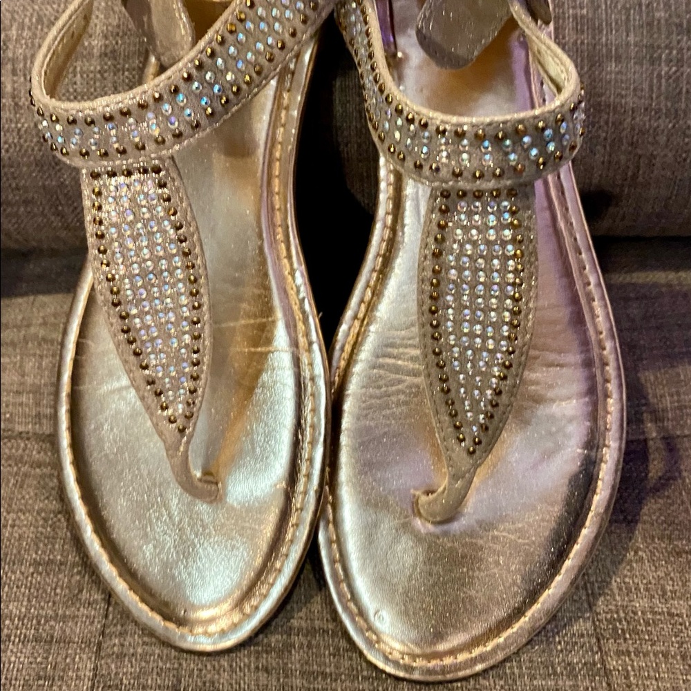 Gold gladiator iridescent jeweled sandal